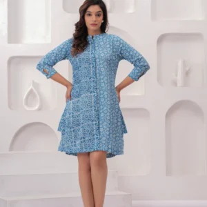 Blue Indigo Block Print Summer Dress