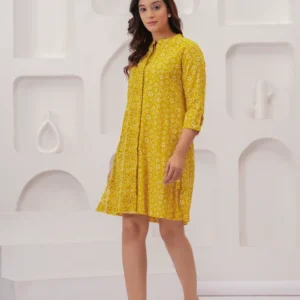 Mustard Block Print Summer Dress