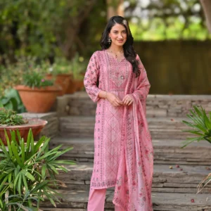 Pink Daman Block Print Chanderi Suit Set