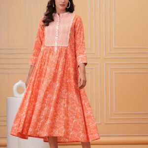 Peach Floral Cotton Dress