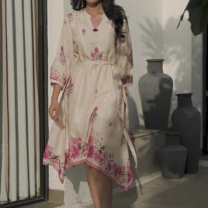 Baagh Cream Floral Print Muslin Dress